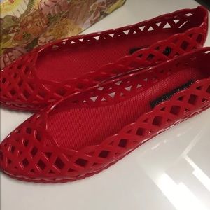 Women Jeffrey Campbell Red Jelly Flats Size 8 Red